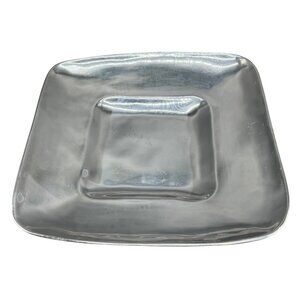 pewter 16" square tray lip old town imports centerpiece made Mexico signed READ